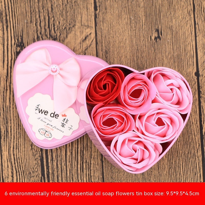 Soap Flower Gift Box Valentine's Day Gift Mother's Day Creative Gifts Bear Flower Rose Heart Shaped Tin Box