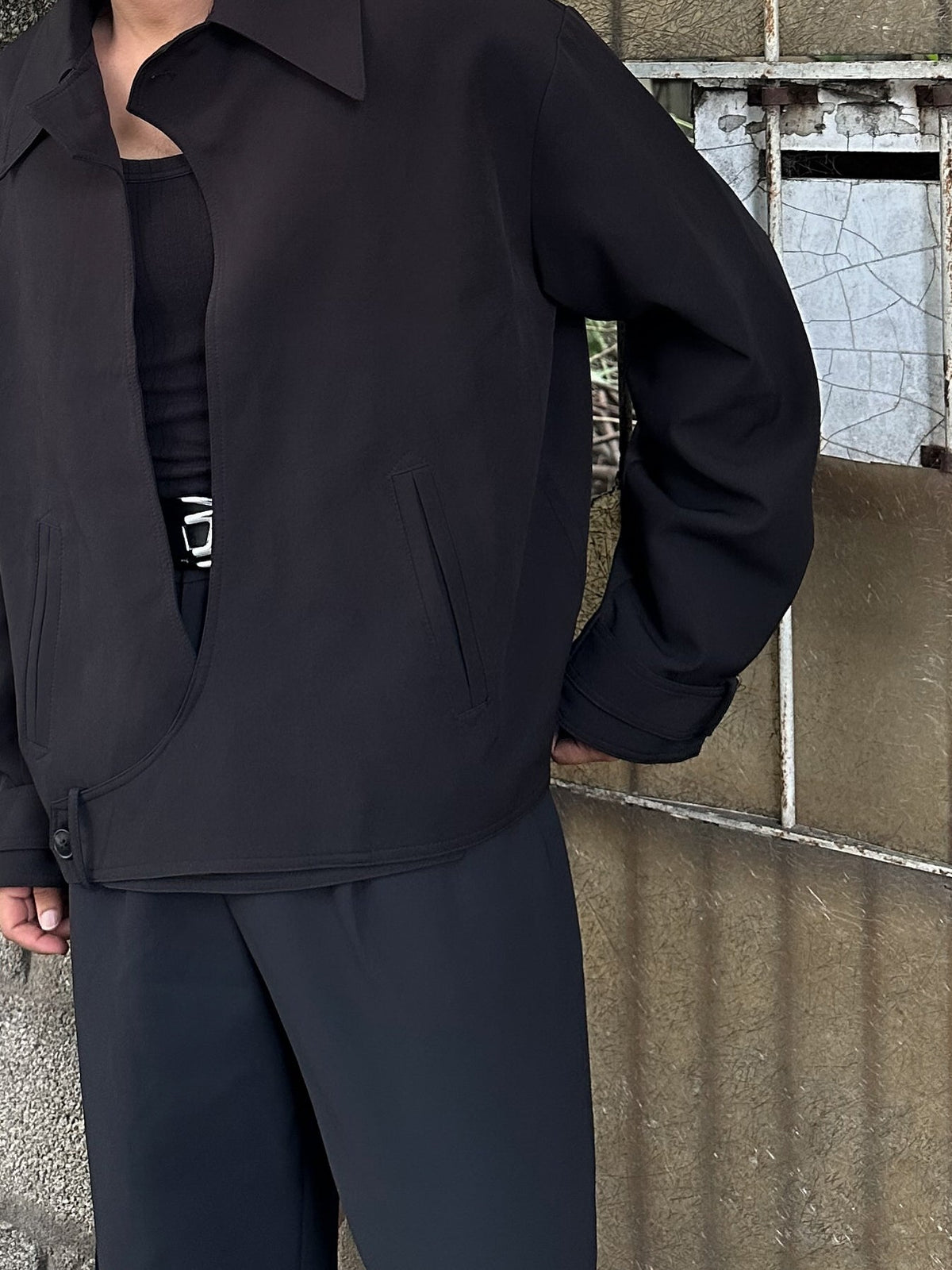 Black Collared Button-up Jacket