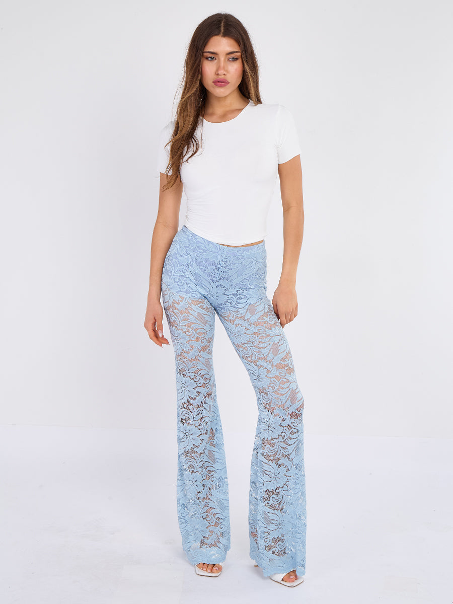 Lace Detail High Waist Flared Trousers