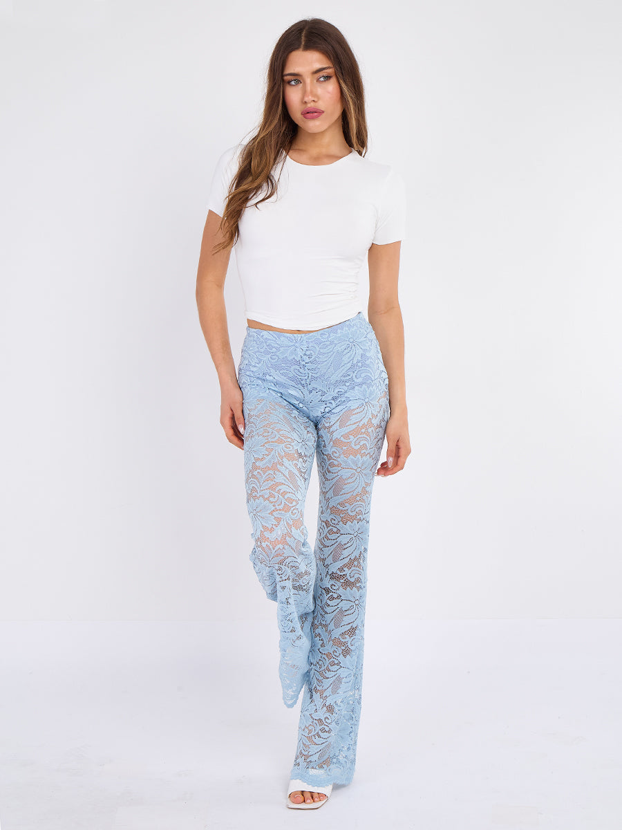 Lace Detail High Waist Flared Trousers