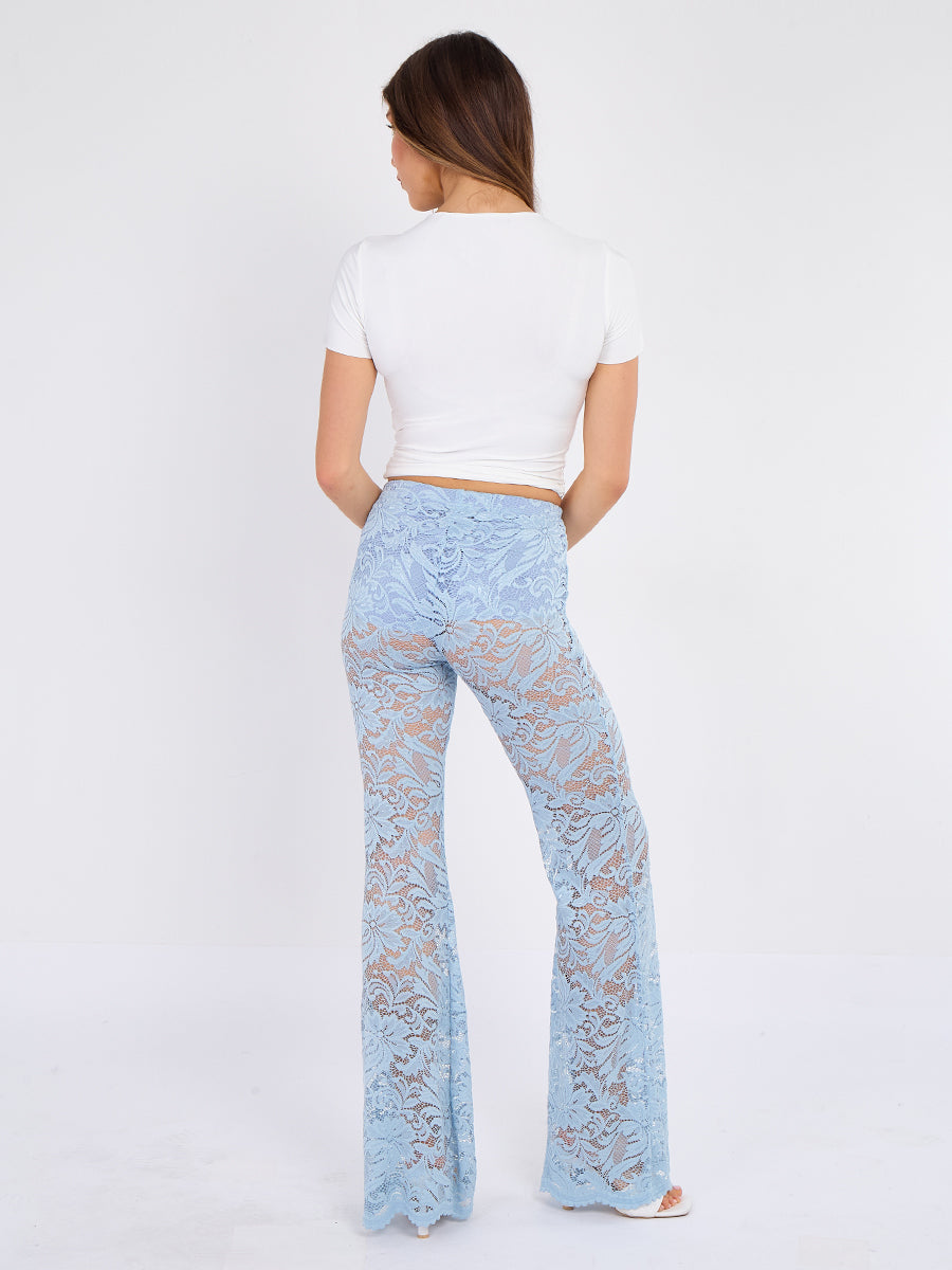 Lace Detail High Waist Flared Trousers
