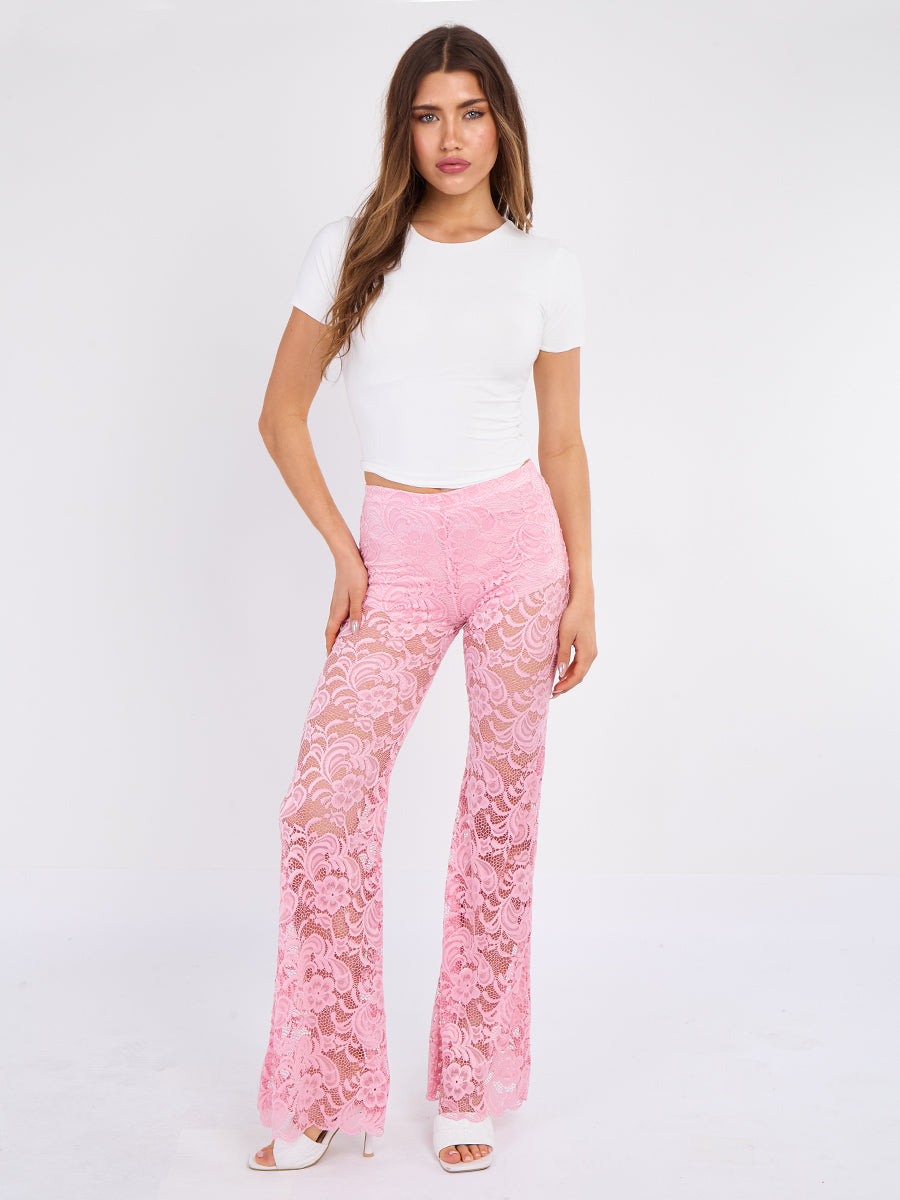Lace Detail High Waist Flared Trousers
