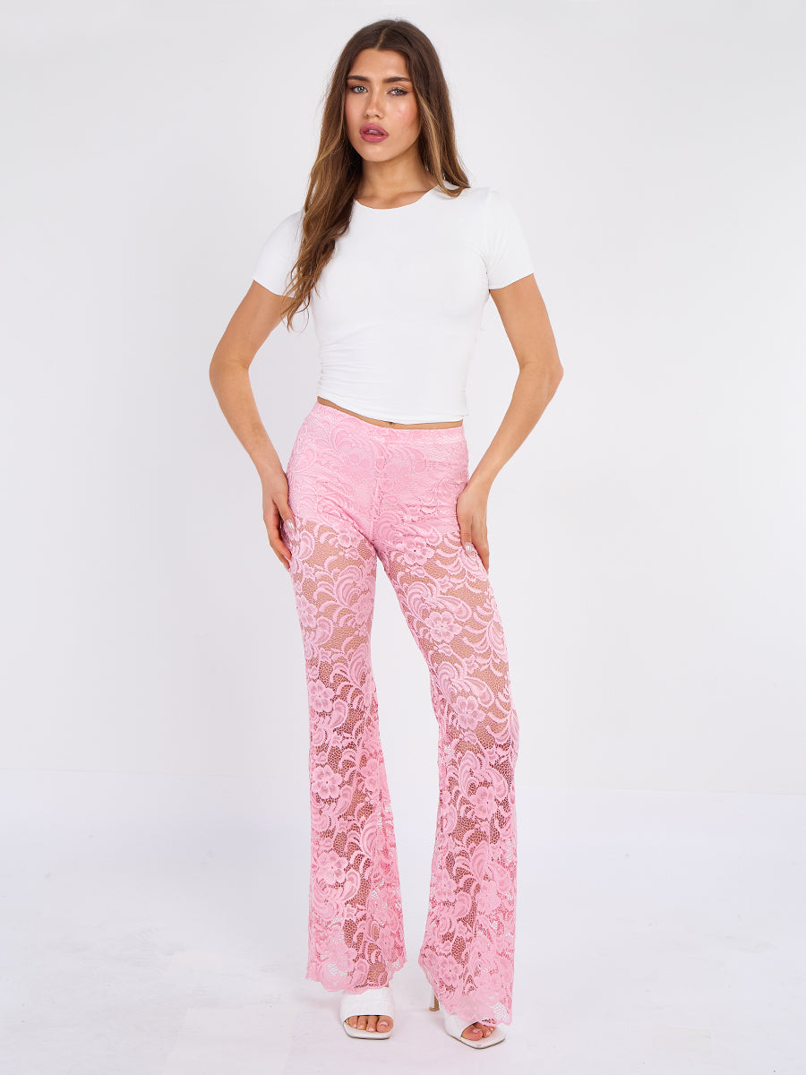 Lace Detail High Waist Flared Trousers