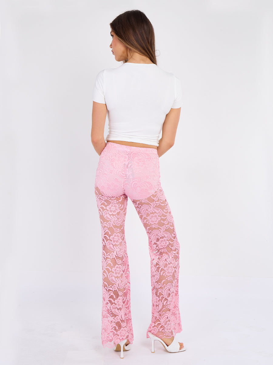 Lace Detail High Waist Flared Trousers
