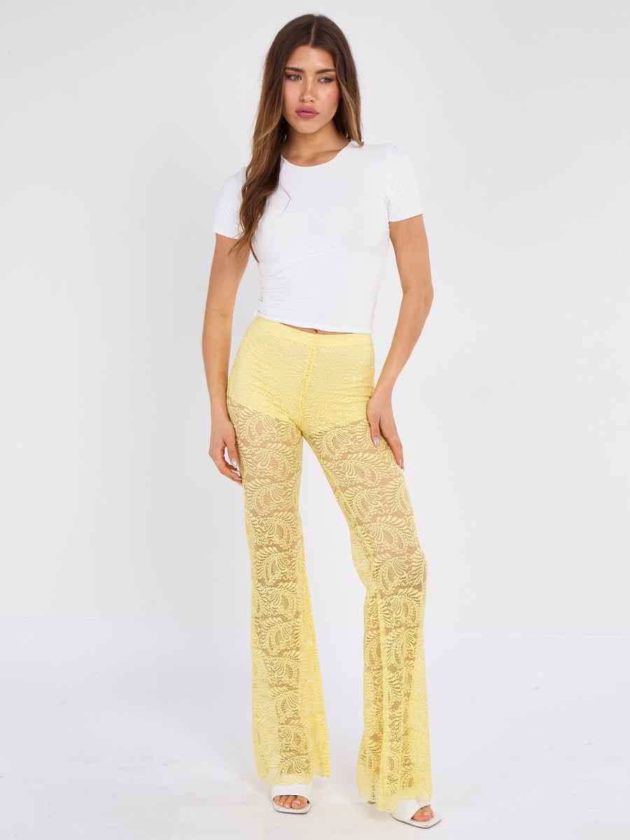 Lace Detail High Waist Flared Trousers
