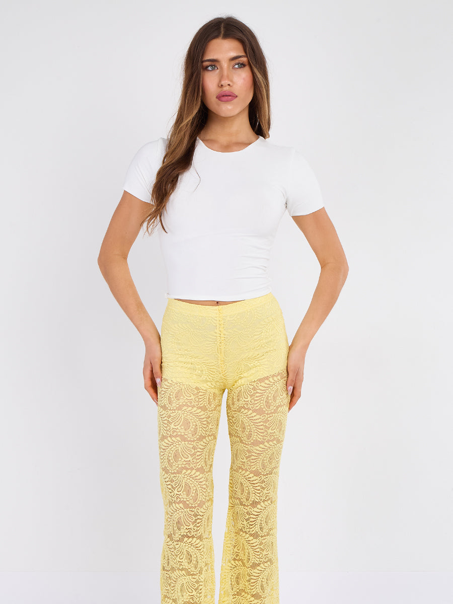 Lace Detail High Waist Flared Trousers
