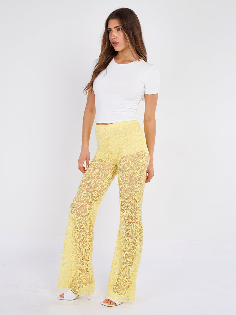 Lace Detail High Waist Flared Trousers