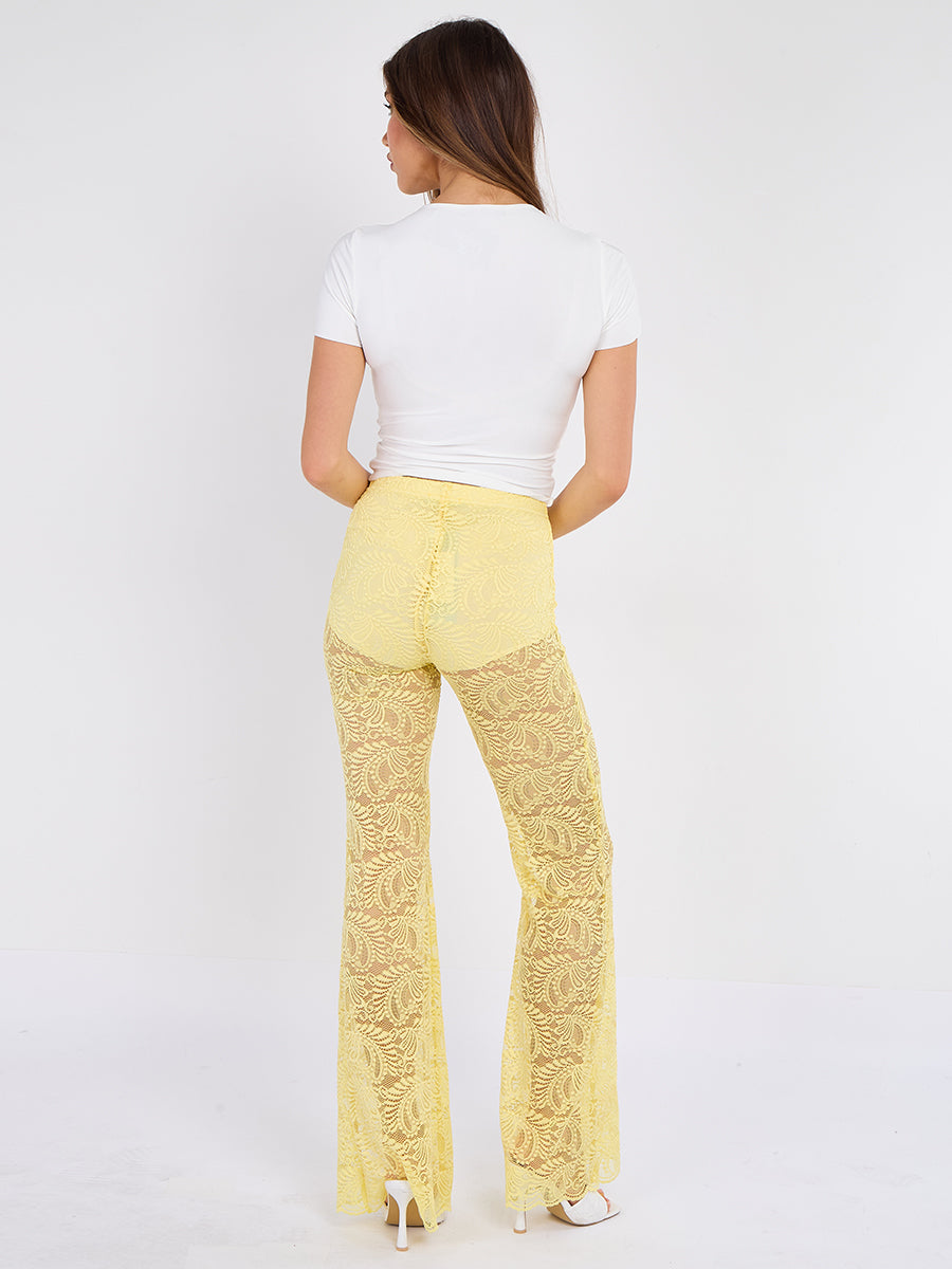 Lace Detail High Waist Flared Trousers