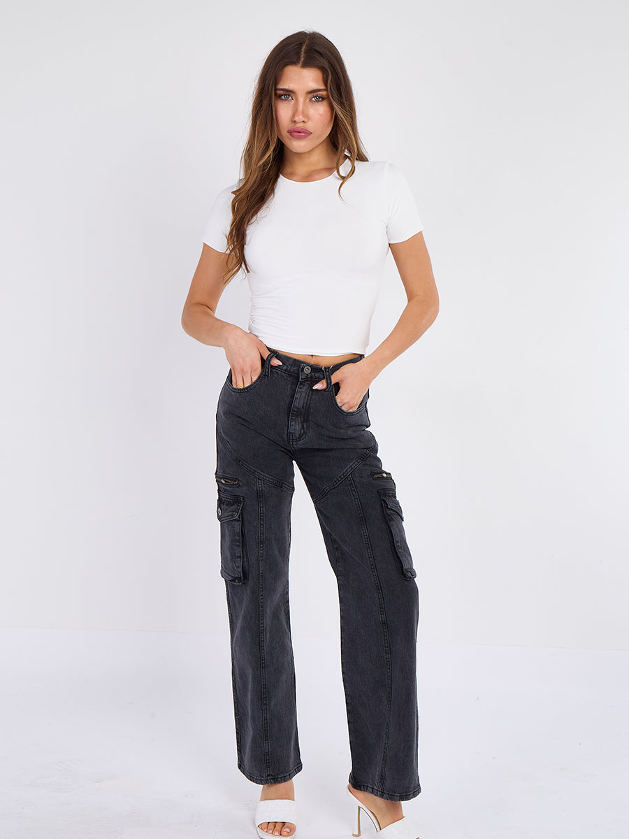 Straight Leg Cargo Denim Jeans