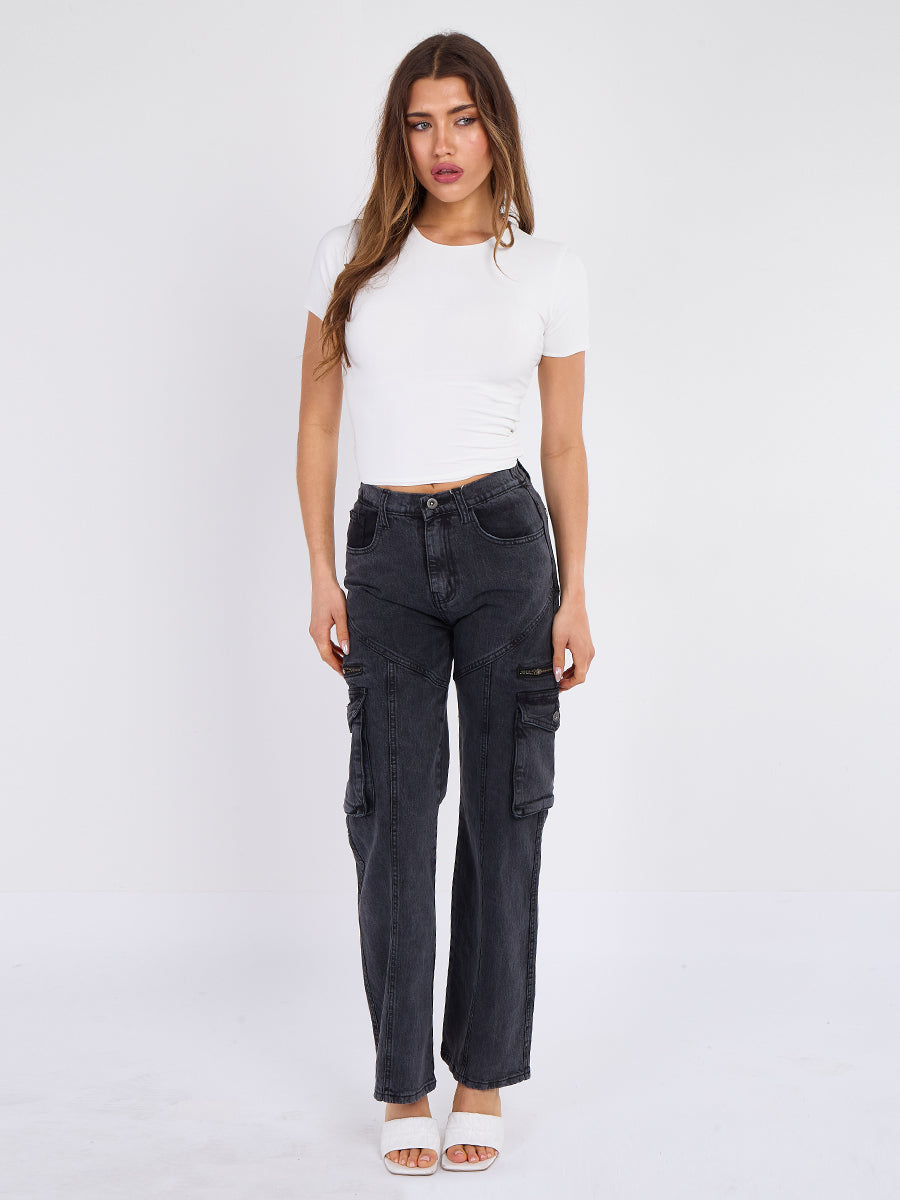 Straight Leg Cargo Denim Jeans