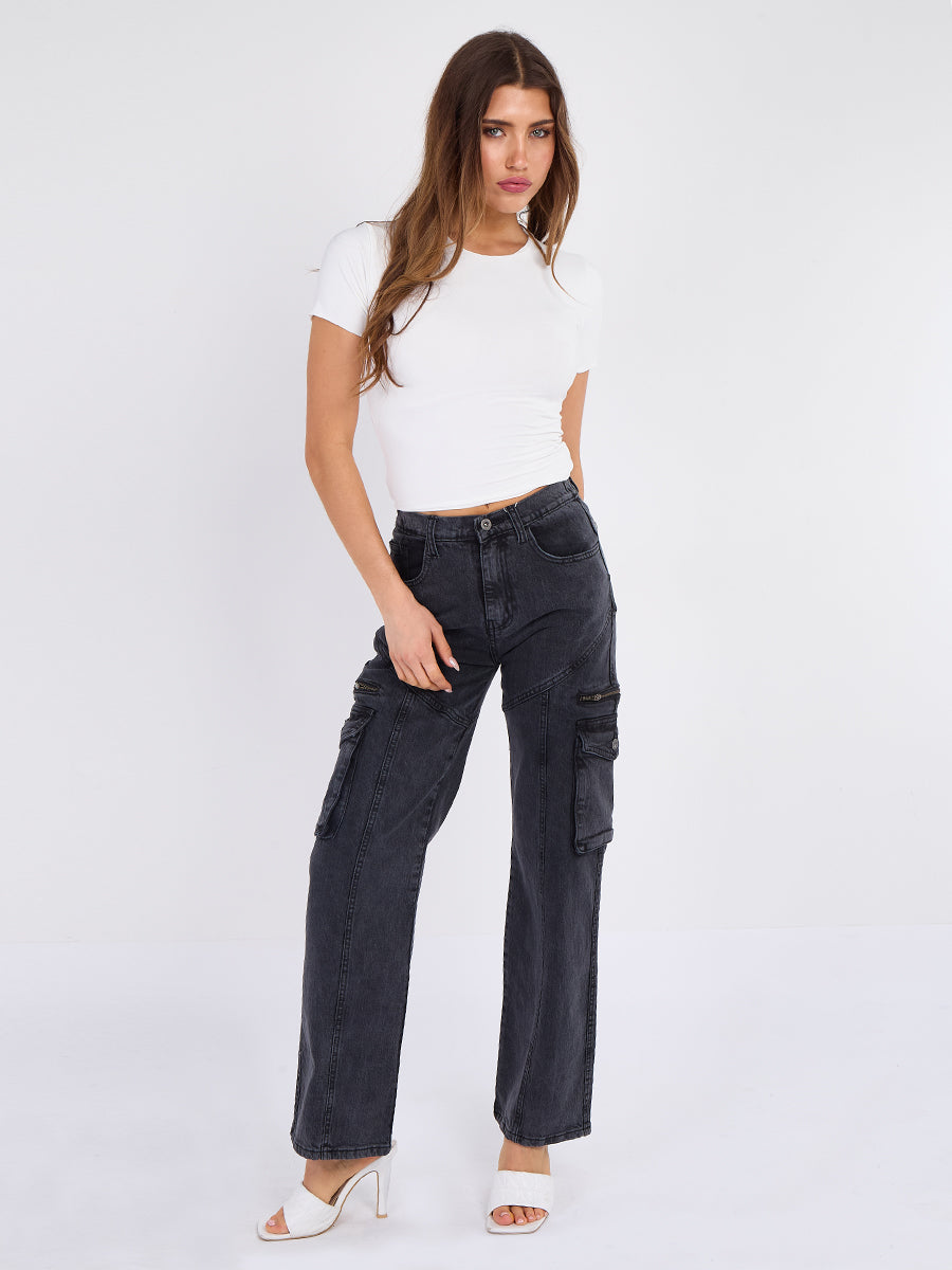 Straight Leg Cargo Denim Jeans