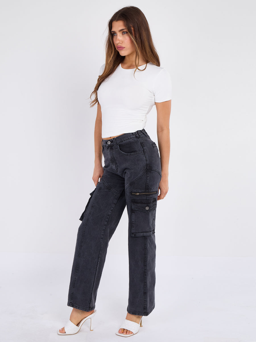 Straight Leg Cargo Denim Jeans