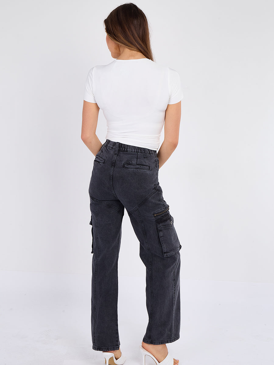 Straight Leg Cargo Denim Jeans