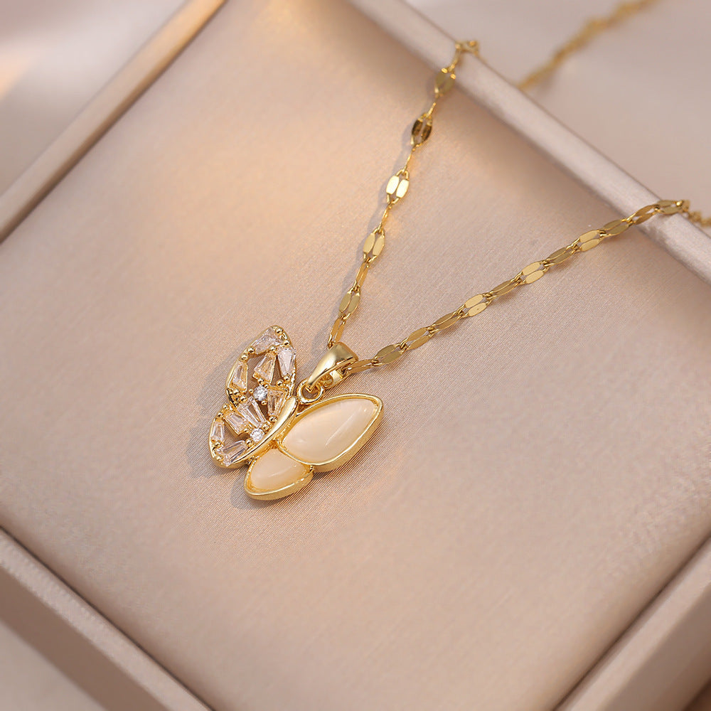 Graceful Opal Butterfly Pendant Necklace