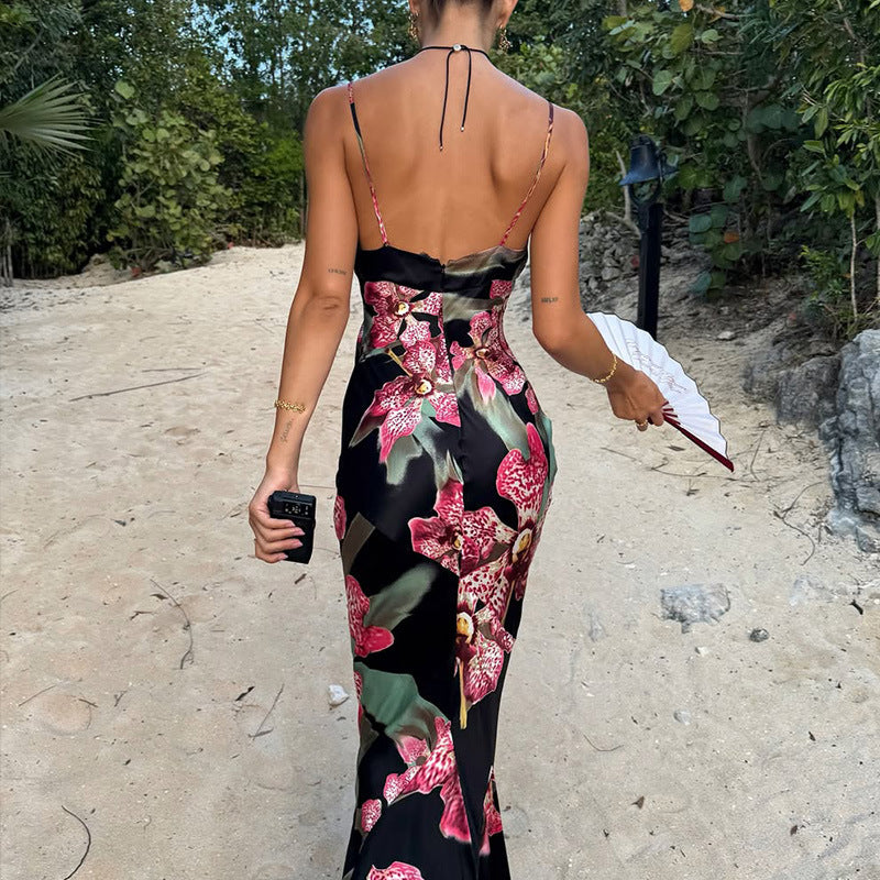Women's V-neck Strap Maxi Vintage-style Dress