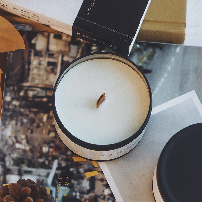 Smokeless Plant Soy Wax Aromatherapy Candle Black Tinplate Can Romantic Valentine's Day Gift