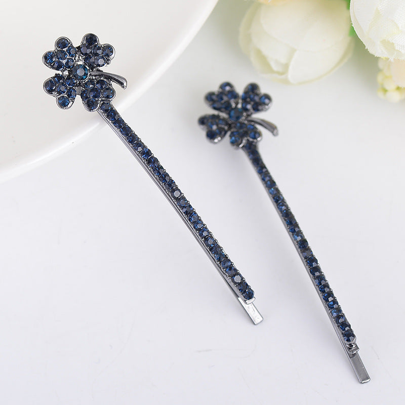 South Korea Creative New Word Clip Korean Bow Rhinestone Barrettes Creative Clover Hair Accessories Exquisite Clover