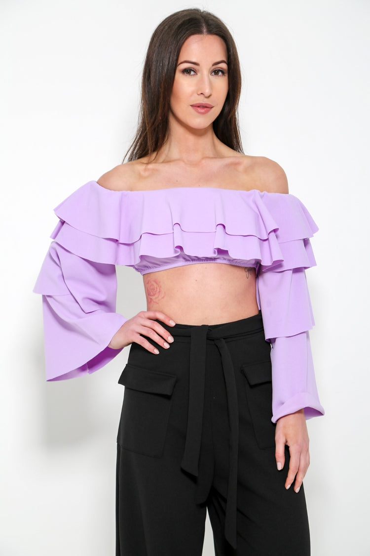 Extreme Layered Frill Bardot Crop Top