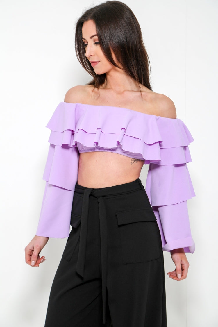 Extreme Layered Frill Bardot Crop Top