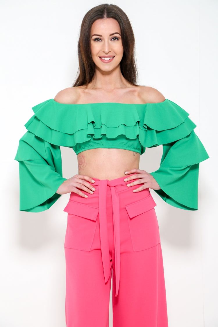 Extreme Layered Frill Bardot Crop Top
