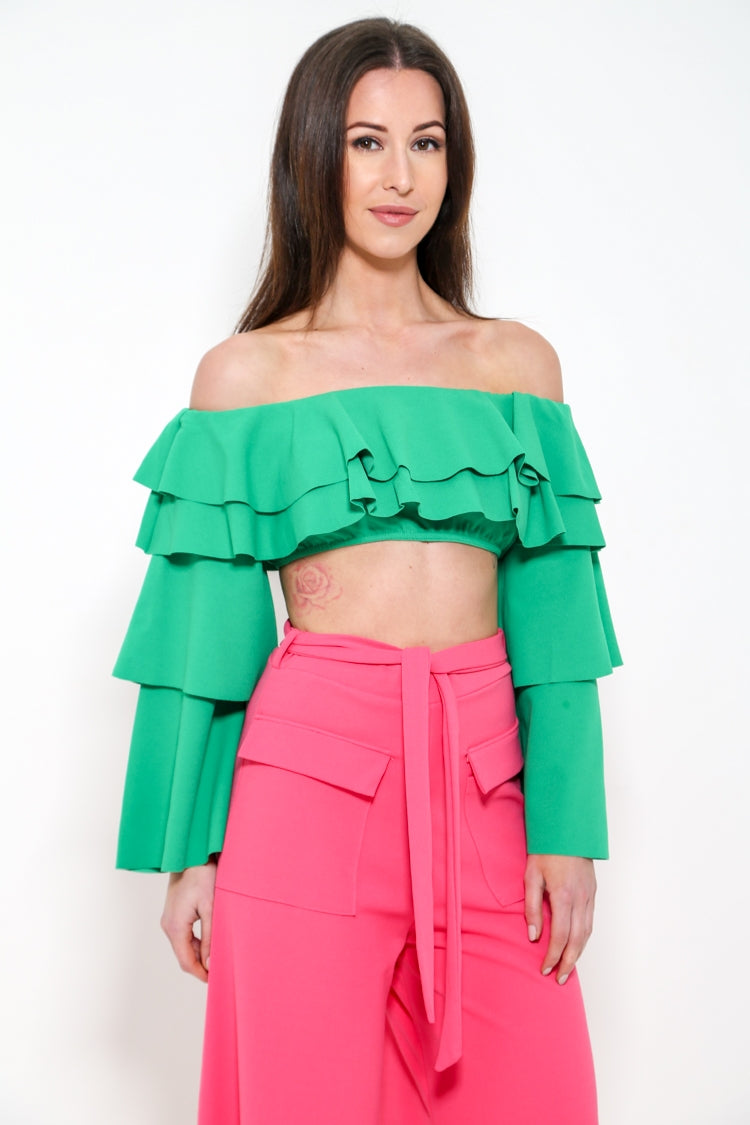 Extreme Layered Frill Bardot Crop Top