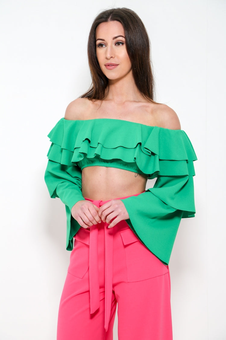 Extreme Layered Frill Bardot Crop Top
