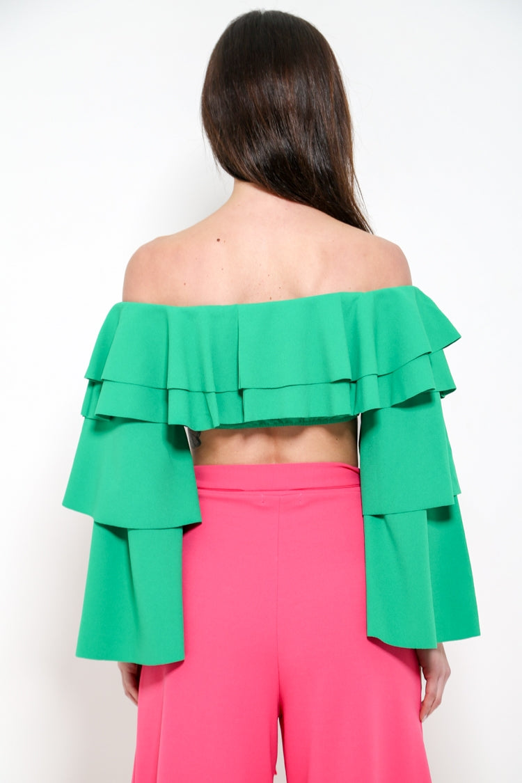 Extreme Layered Frill Bardot Crop Top