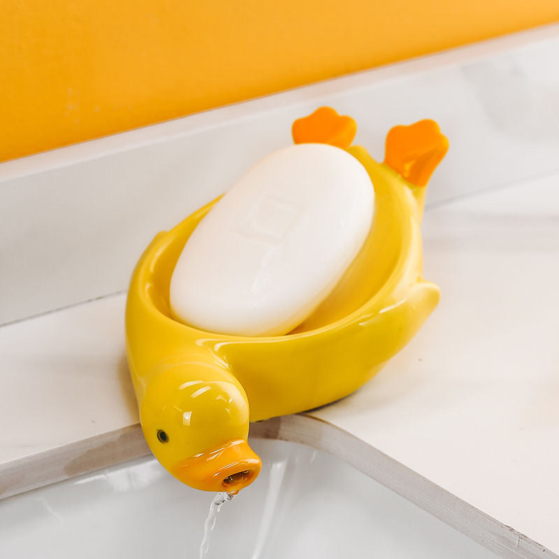 Small Yellow Duck Creative Ceramic Drain Soap Box