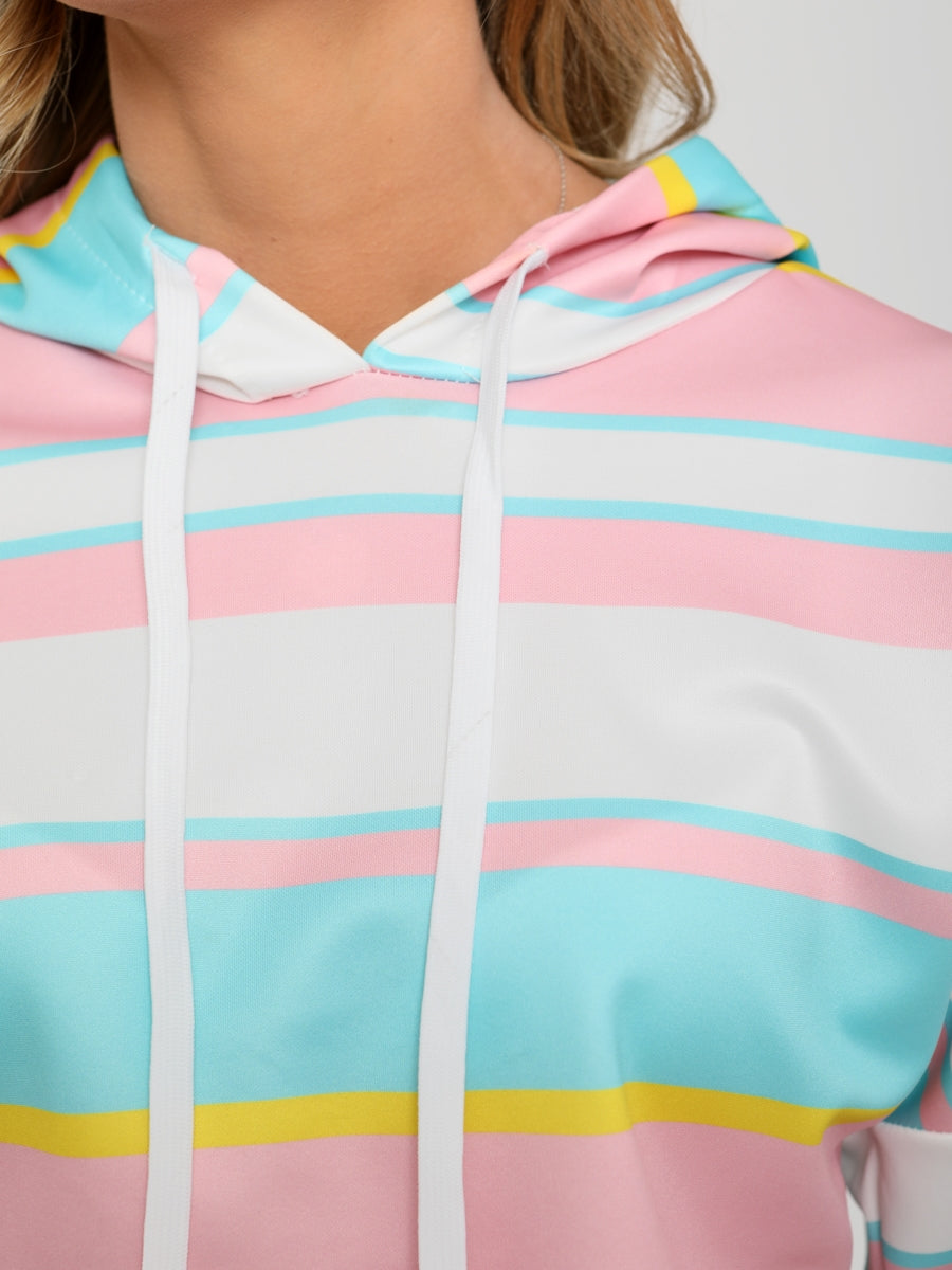 Striped Hoodie Crop Top & Shorts Co-ord