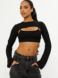 2 Piece Tie Knot Ribbed Crop Top