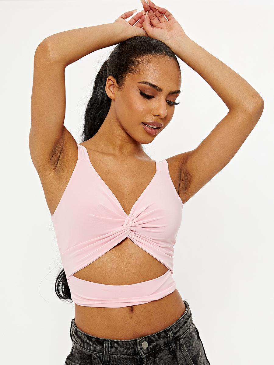 Twist Knot Cut Out Strappy Crop Top