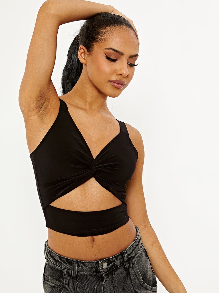 Twist Knot Cut Out Strappy Crop Top