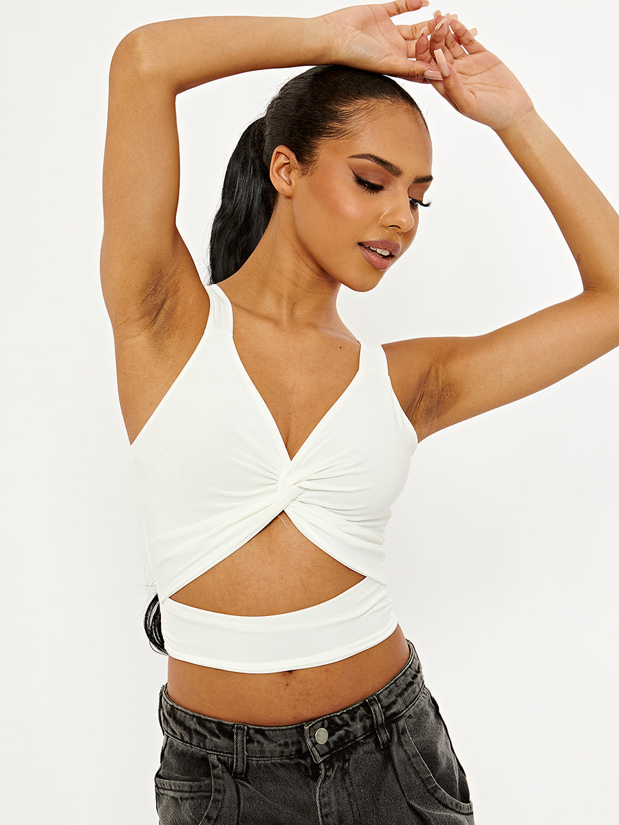 Twist Knot Cut Out Strappy Crop Top