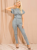 Glitter Belted Crop Top & Trouser Co-ord