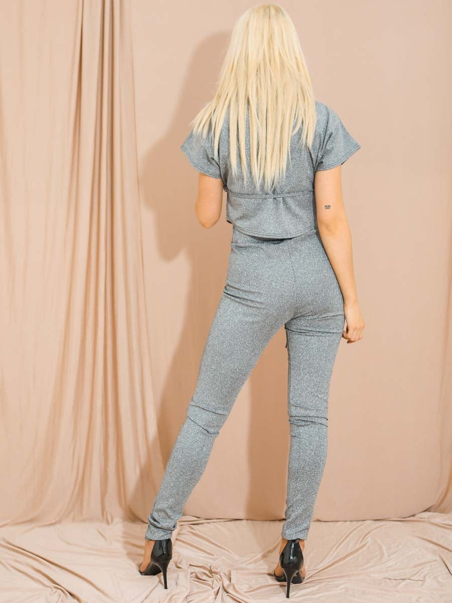 Glitter Belted Crop Top & Trouser Co-ord