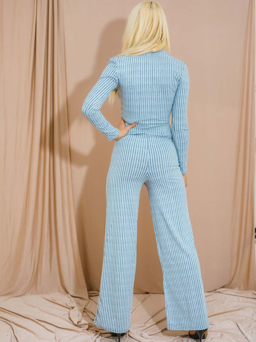 Button Detail Ribbed Melange Knit Co-ord