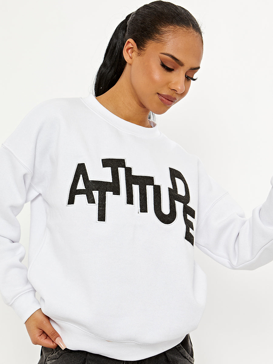 ATTITUDE Embroidered Oversized Sweatshirt Jumper