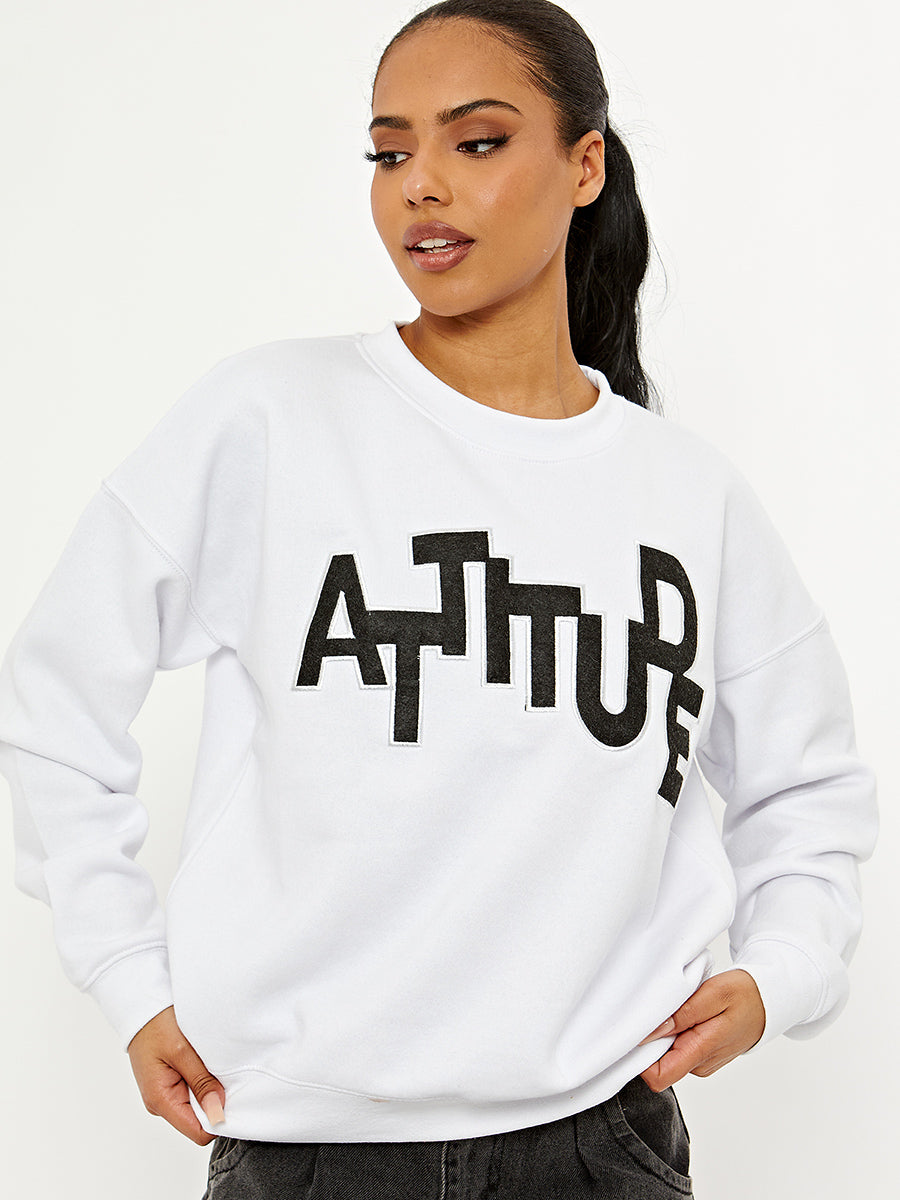 ATTITUDE Embroidered Oversized Sweatshirt Jumper