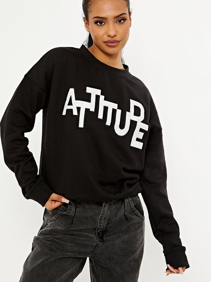 ATTITUDE Embroidered Oversized Sweatshirt Jumper