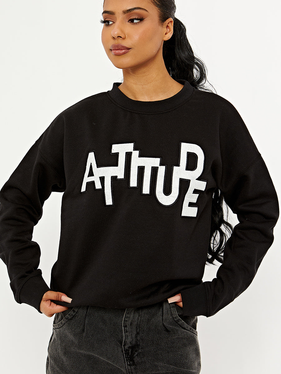 ATTITUDE Embroidered Oversized Sweatshirt Jumper