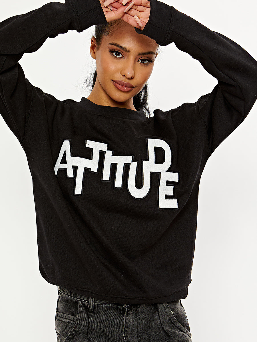 ATTITUDE Embroidered Oversized Sweatshirt Jumper