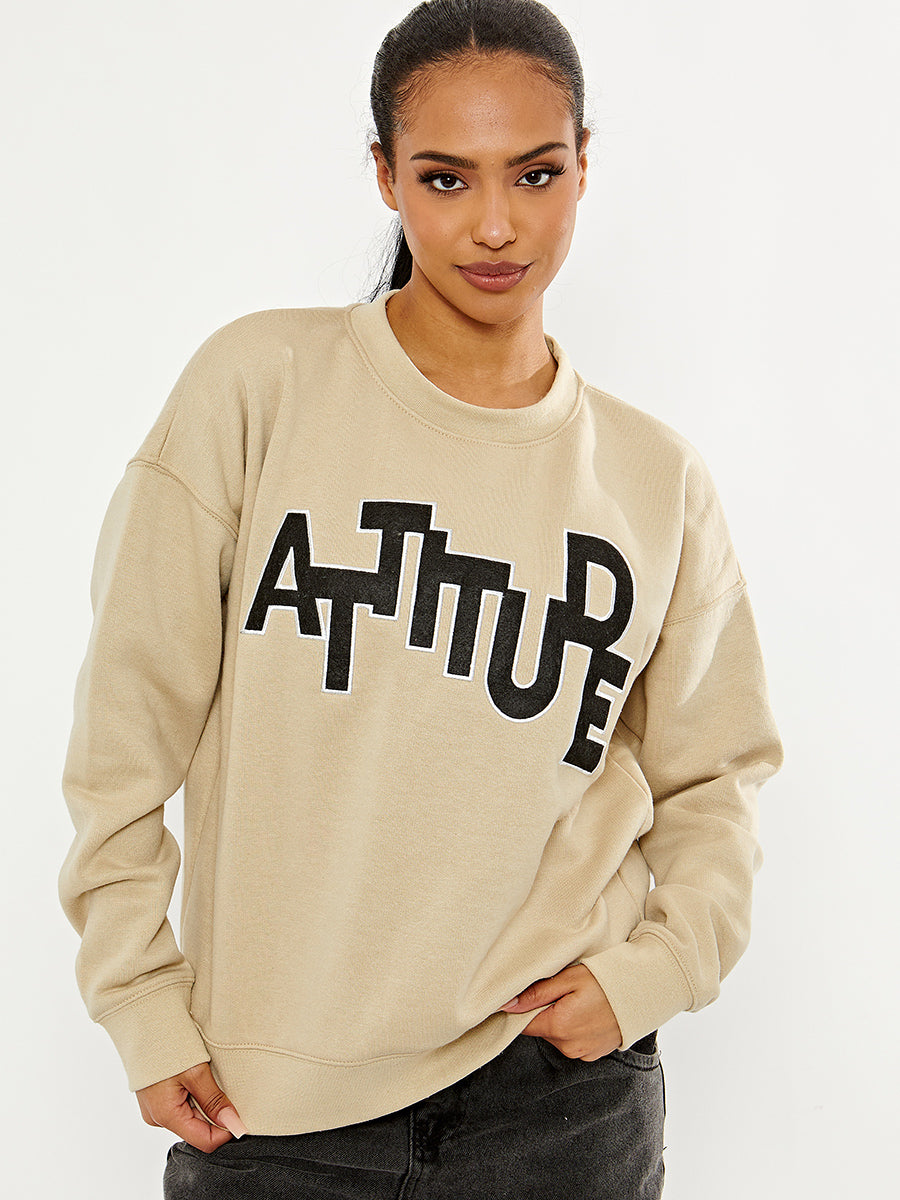 ATTITUDE Embroidered Oversized Sweatshirt Jumper