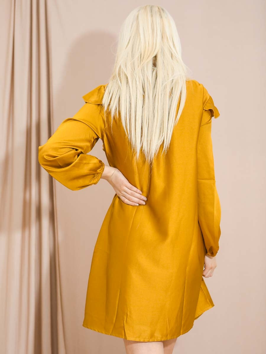 Satin Tie Knot Shirred Frill Dress