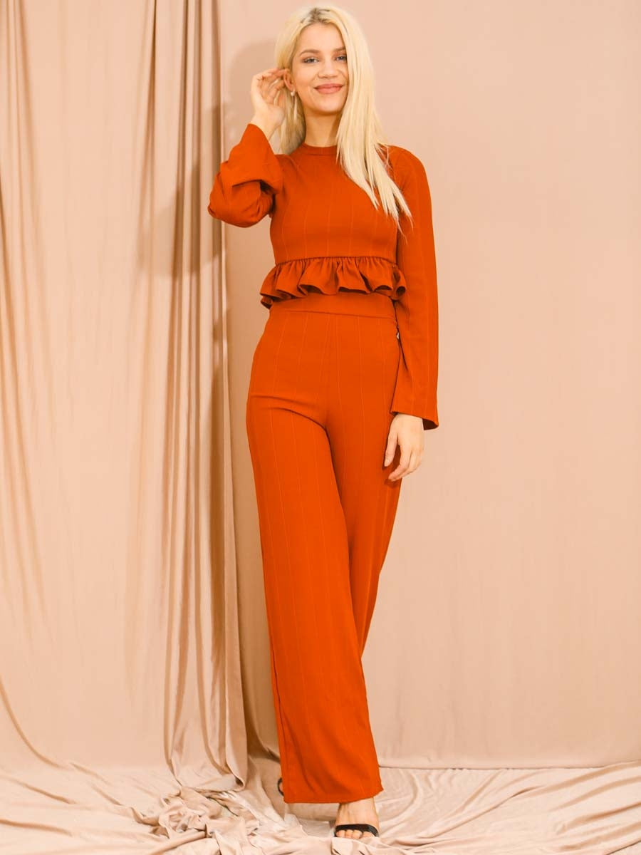 Ribbed Frill Hem Top & Trouser Co-ord