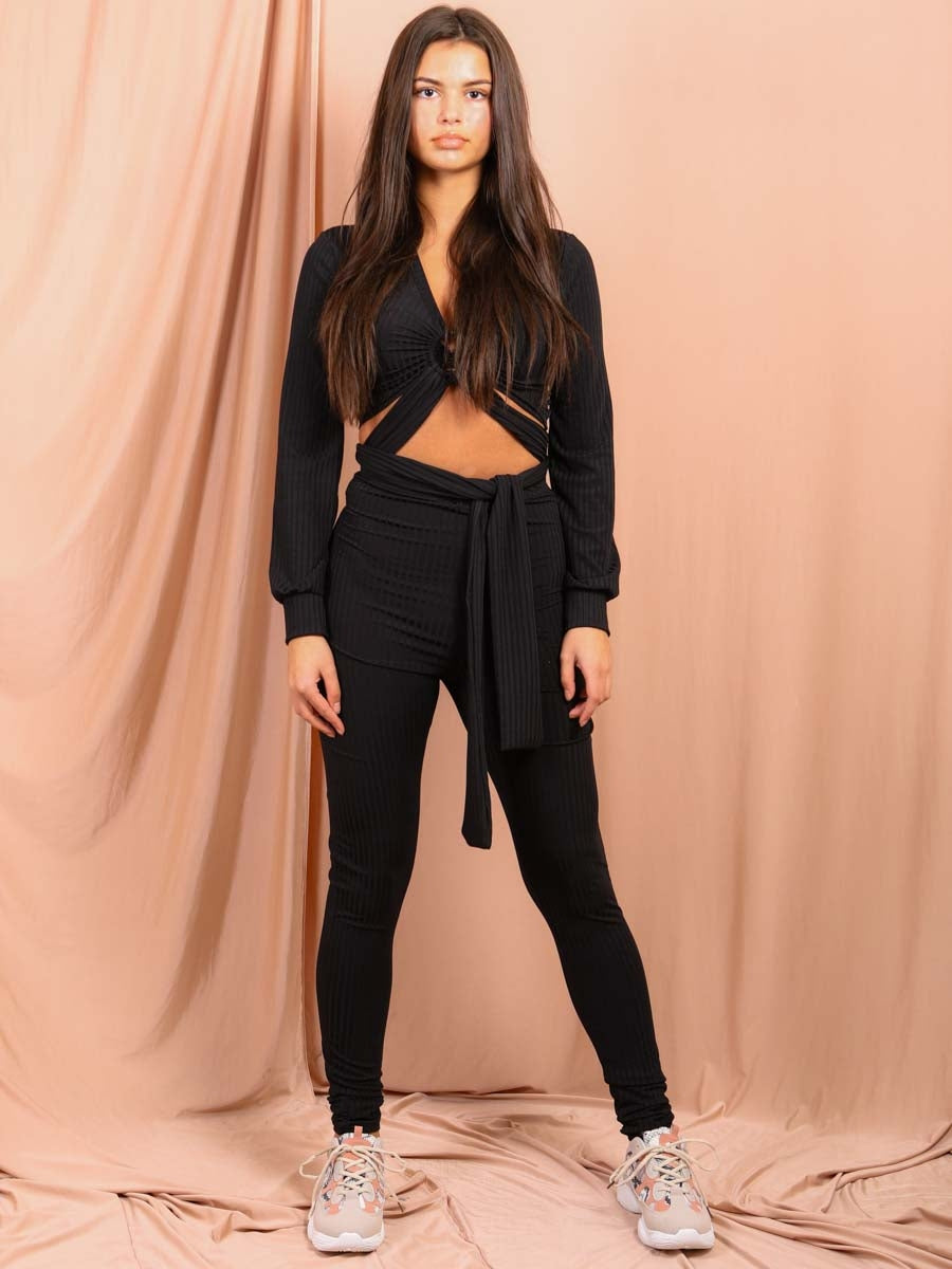 Keyhole Wrap Around Top Ribbed Co-ord