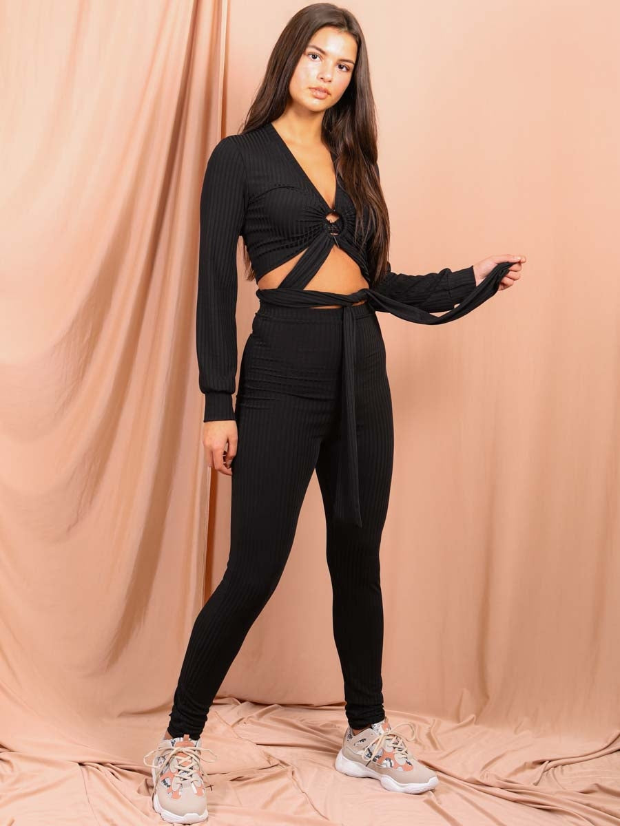 Keyhole Wrap Around Top Ribbed Co-ord