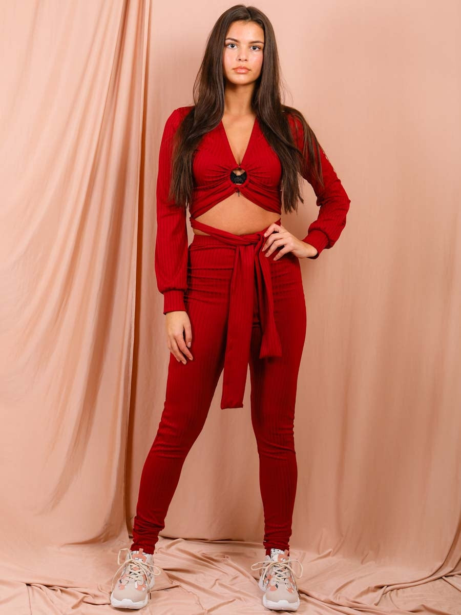 Keyhole Wrap Around Top Ribbed Co-ord