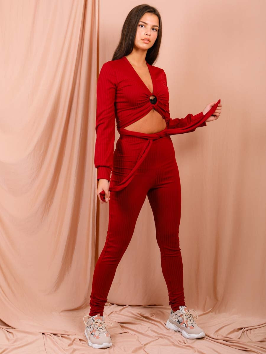 Keyhole Wrap Around Top Ribbed Co-ord