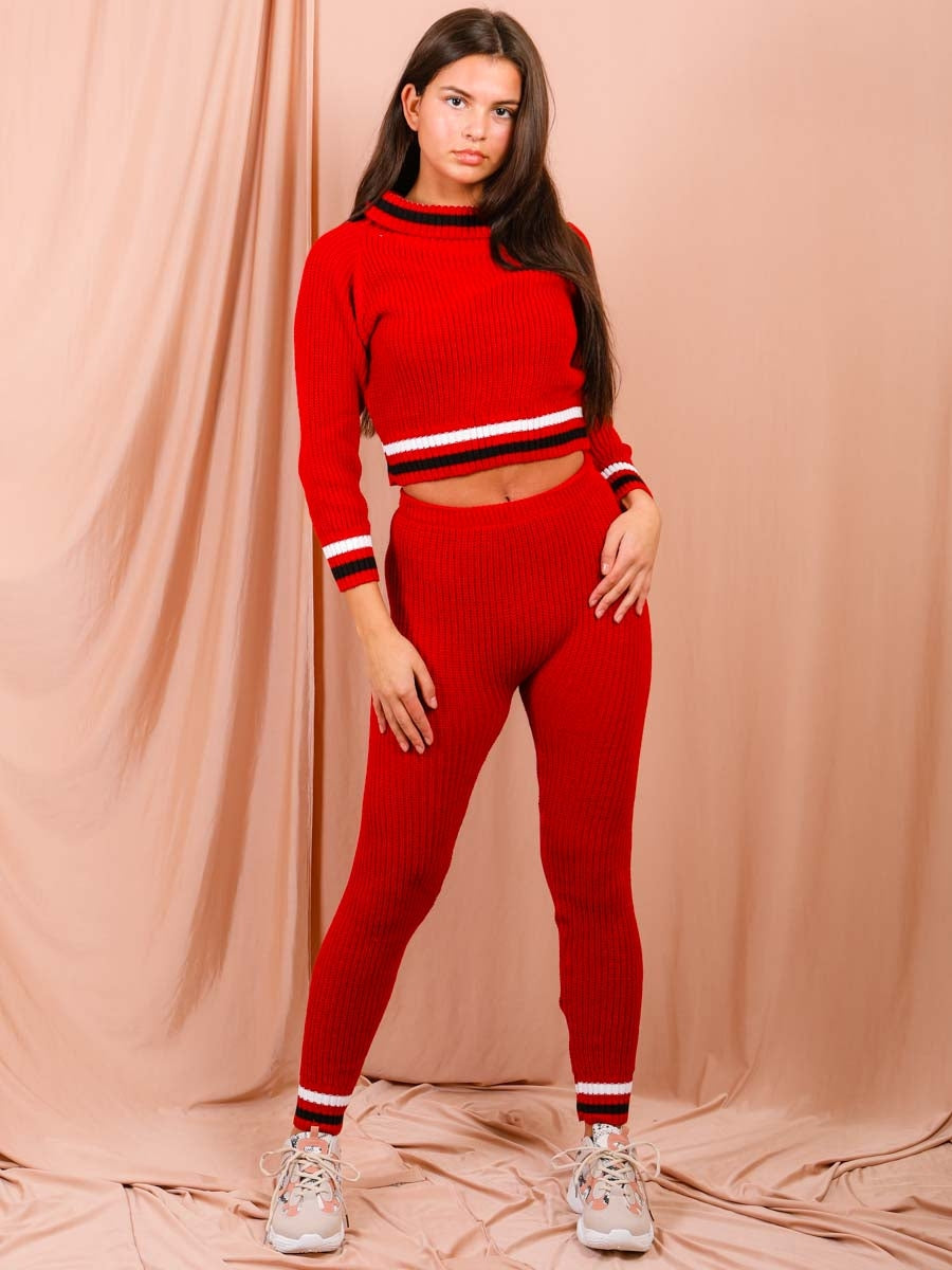 Striped Knitted Bardot Top & Trouser Co-ord