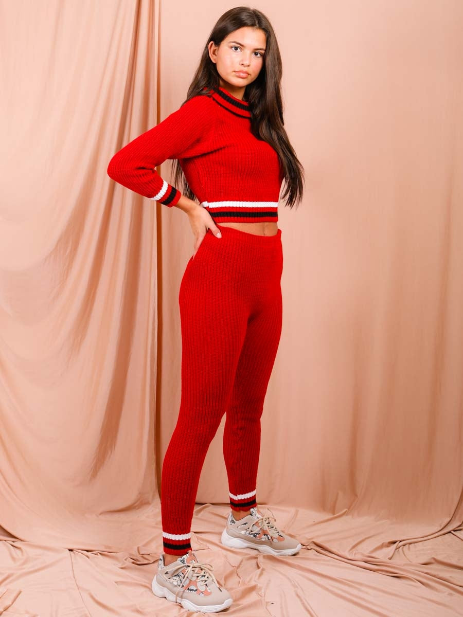 Striped Knitted Bardot Top & Trouser Co-ord